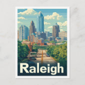 ローリーノースカロライナヴィンテージトラベルイラストレーション ポストカード (正面)