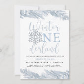 ローリーブルーウィンターオンダーランドパイン1st誕生日 招待状 (正面)