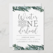 ローリー冬のOnderLandパインシルバー1st誕生日 招待状 (正面)