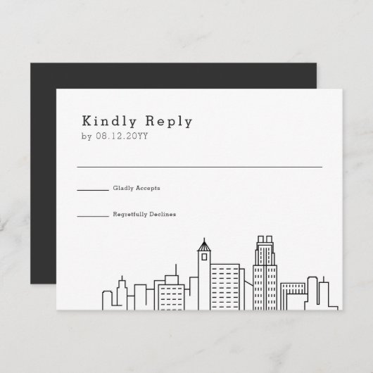 ローリー結婚ズ |スタイル化されたスカイラインRSVP 出欠カード (正面/裏面)