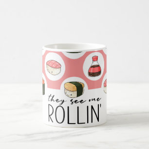 ロールインのかわいいおもしろいすしとド転がットを見る コーヒーマグカップ