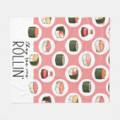 ロールインのかわいいおもしろいすしとド転がットを見る フリースブランケット (正面(横))