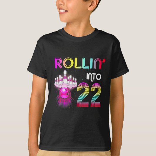 ロールイン22ボーリング誕生会22nd誕生日 tシャツ (正面)