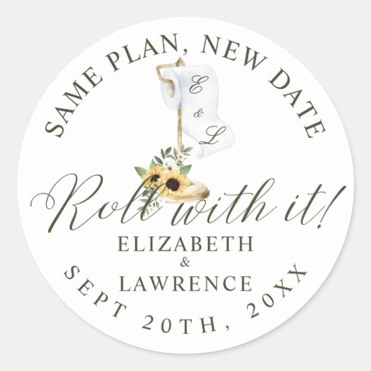 ロール付きイエローフローラル&トイレットペーパーホワイト ラウンドシール (正面)