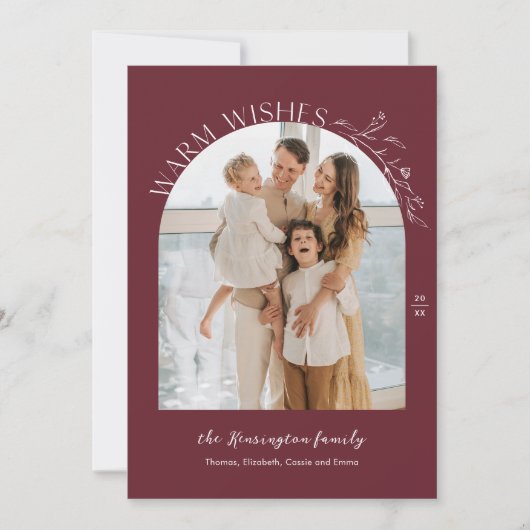 ローレエレガントルアーチフォトホリデーカードブルゴーニュ 招待状 (正面)