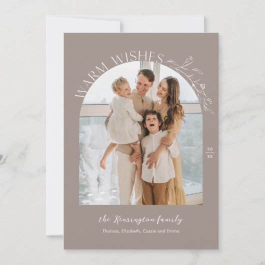 ローレエレガントルアーチフォトホリデーカード – Taupe 招待状 (正面)