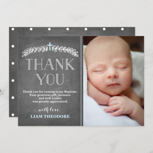 ローレエレガントルスブルー |洗礼写真ありがとう サンキューカード (正面/裏面)