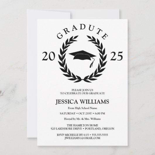 ローレパーソナライズされたルフォーマルリース卒業パーティー 招待状 (正面)