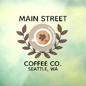 ローレルとコーヒーカップの小さなビジネス ウィンドウサイン (シート3)