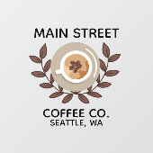 ローレルとコーヒーカップの小さなビジネス ウィンドウサイン (シート)