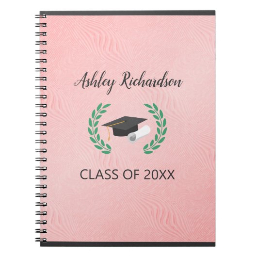 ローレルとピンクの背景のキャップ ノートブック (正面)