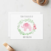 ローレルウォーターカラーピンクエレファント子供部屋 ノートカード (正面/裏面インサイチュ)