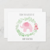 ローレルウォーターカラーピンクエレファント子供部屋 ノートカード (正面/裏面)