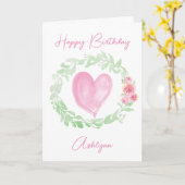 ローレルウォーターカラーピンクハート カード (黄色い花)