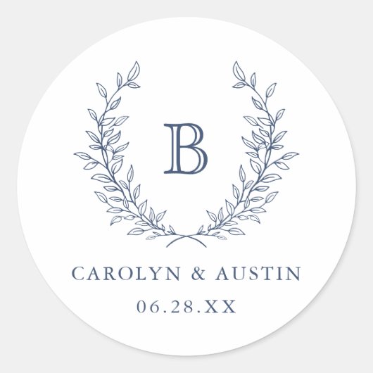 ローレルエレガントリースズ結婚モノグラム封筒 ラウンドシール (正面)