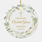 ローレルガラパーソナライズされたンド金ゴールドボーイガールバプテスマ セラミックオーナメント (裏面)