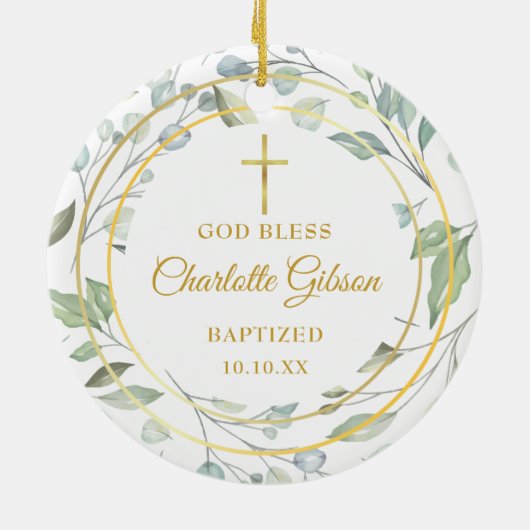 ローレルガラパーソナライズされたンド金ゴールドボーイガールバプテスマ セラミックオーナメント (裏面)