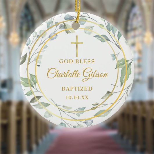 ローレルガラパーソナライズされたンド金ゴールドボーイガールバプテスマ セラミックオーナメント