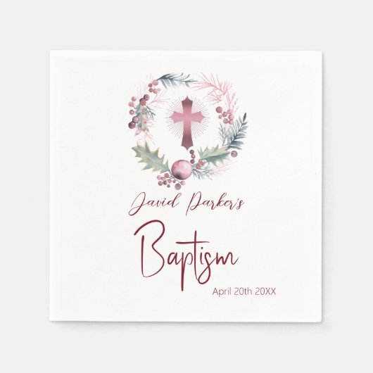 ローレルガーランドバラ金ゴールドバプテスマ《キリスト教》洗礼式や命名式 スタンダードカクテルナプキン (正面)