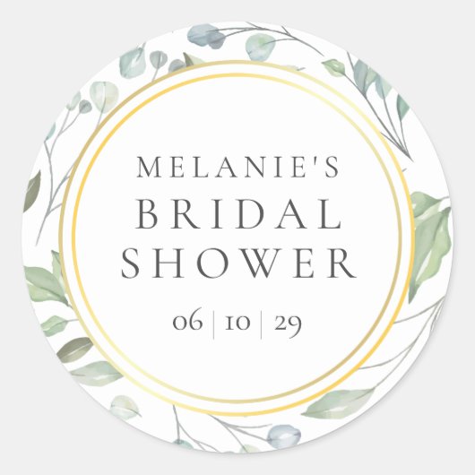 ローレルガーランドフェイクゴールドフォイルブライダルシャワー ラウンドシール (正面)