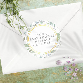ローレルガーランドフェイクゴールドフォイル赤ちゃんシャワーメッセージ ラウンドシール