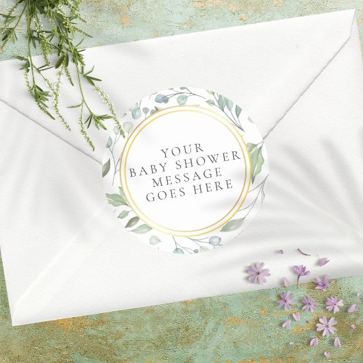 ローレルガーランドフェイクゴールドフォイル赤ちゃんシャワーメッセージ ラウンドシール