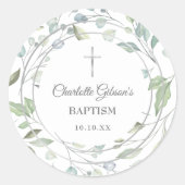 ローレルガーランドフェイクシルバーバプテスマ《キリスト教》洗礼式や命名式 ラウンドシール (正面)