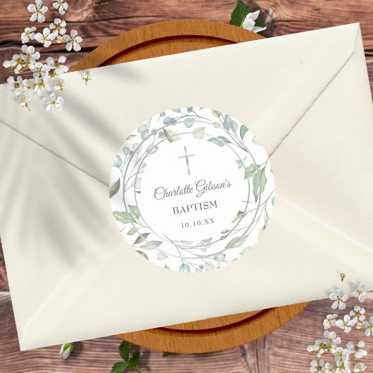 ローレルガーランドフェイクシルバーバプテスマ《キリスト教》洗礼式や命名式 ラウンドシール