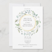 ローレルガーランドフローラゴールドフォイルブライダルシャワー 招待状 (正面)