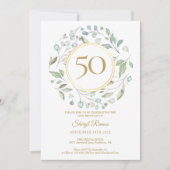 ローレルガーランド金ゴールドモノグラム50誕生日 招待状 (正面)