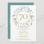 ローレルガーランド金ゴールドモノグラム70誕生日 招待状 (正面/裏面)