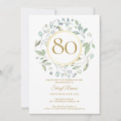 ローレルガーランド金ゴールドモノグラム80誕生日 招待状 (正面)