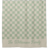 ローレルグリーン市松模様にエステティック シャワーカーテン (正面)