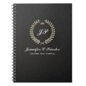 ローレルパーソナライズされたリースブラックレザー ノートブック (正面)