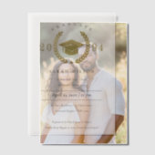 ローレルフォーマルリース金ゴールド卒業キャップパーティー ベラム紙招待状 (オフセット (カップル))