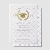 ローレルフォーマルリース金ゴールド卒業キャップパーティー ベラム紙招待状 (オフセット (招待状))