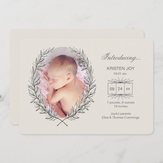 ローレルフレーム写真誕生のお知らせ 案内状 (正面/裏面)