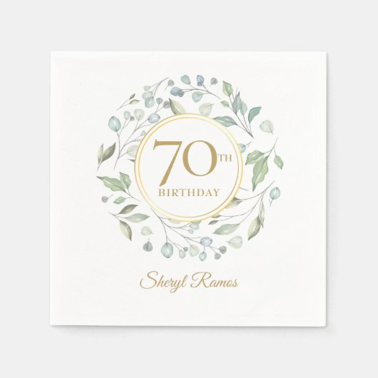ローレルフローラガーランエレガントド金ゴールド70th誕生日 スタンダードカクテルナプキン (正面)