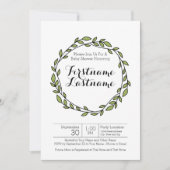 ローレルモダンリースパターン赤ちゃんシャワー 招待状 (正面)