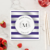 ローレルモノグラムのシルバーアンドブルーグラードパーティー スタンダードランチョンナプキン (インサイチュ)