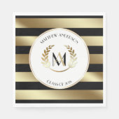 ローレルモノグラムのブラックおよび金ゴールドパーティー スタンダードランチョンナプキン (正面)