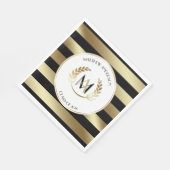 ローレルモノグラムのブラックおよび金ゴールドパーティー スタンダードランチョンナプキン (角)