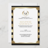 ローレルモノグラムのブラックと金ゴールドの卒業 招待状 (正面)