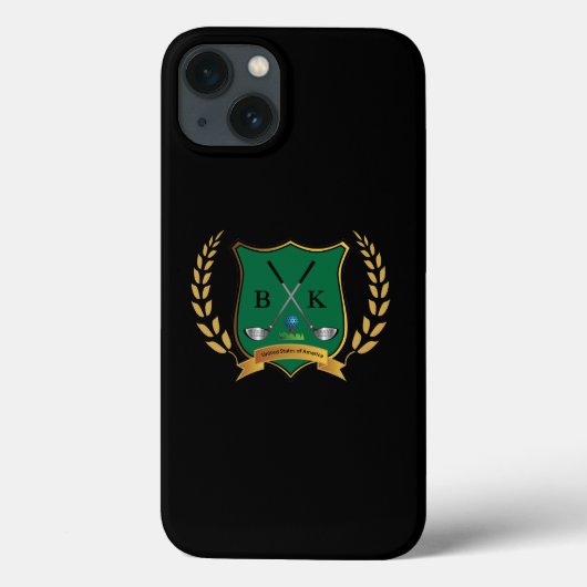 ローレルリースとモノグラムiPad付きゴルフクレスト Case-Mate iPhoneケース (裏面)