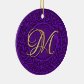 ローレルリースと金ゴールドモノグラム紫 セラミックオーナメント (右)