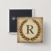 ローレルリースエイジドパピルスモノグラムイニシャルR 缶バッジ (正面&裏面)