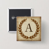 ローレルリースエイジングパピルスイニシャルA 缶バッジ (正面&裏面)