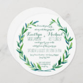 ローレルリースオリーブリーフブランチモダンラウンド 招待状 (正面/裏面)