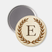 ローレルリースオンパーチメントモノグラムイニシャルE マグネット (正面/裏面)