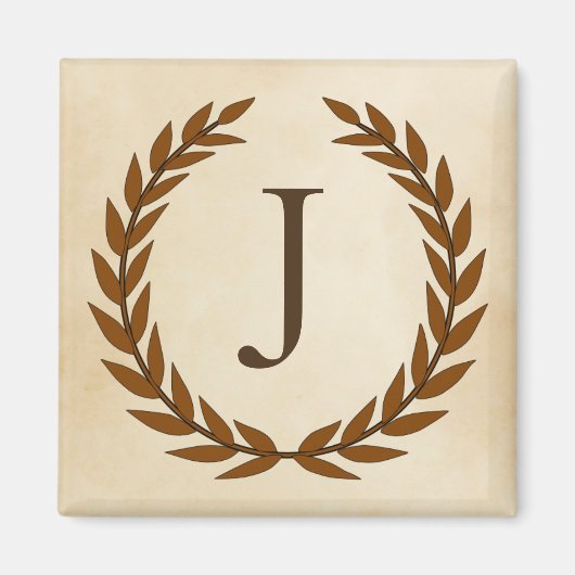 ローレルリースオンパーチメントモノグラムイニシャルJ マグネット (正面)